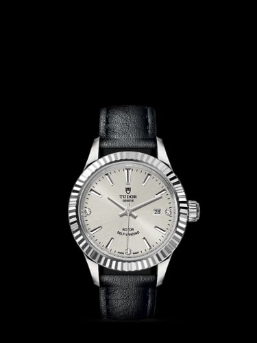 Tudor Style 28 Stainless Steel / Fluted / Silver-Diamond / Strap