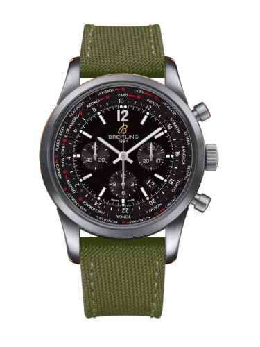 Breitling Transocean Chronograph Unitime Pilot Stainless Steel / Black / Military