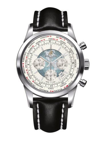 Breitling Transocean Chronograph Unitime Stainless Steel / Silver / Calf