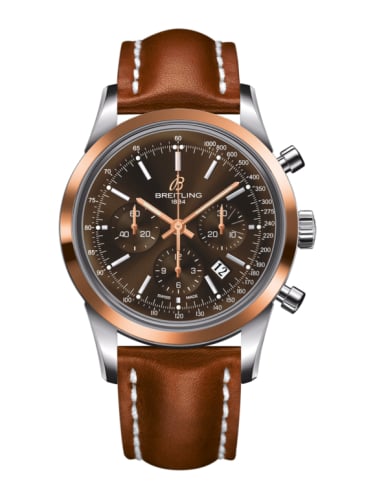 Breitling Transocean Chronograph Stainless Steel Red Gold / Brown / Calf
