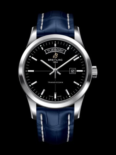 Breitling Transocean Day &amp; Date Stainless Steel / Black / Croco / Pin