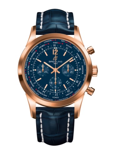 Breitling Transocean Chronograph Unitime Pilot Red Gold / Blue / Croco