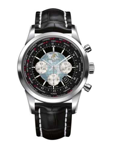 Breitling Transocean Chronograph Unitime Stainless Steel / Black / Croco
