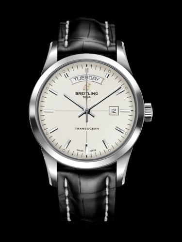 Breitling Transocean Day &amp; Date Stainless Steel / Silver / Croco / Pin