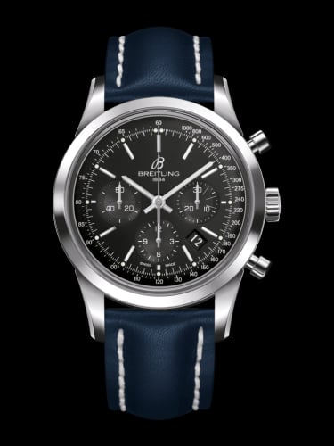 Breitling Transocean Chronograph Stainless Steel / Black / Calf / Folding