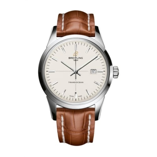 Breitling Transocean Date Stainless Steel / Silver / Croco / Pin