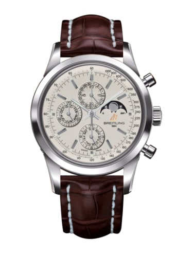 Breitling Transocean Chronograph 1461 Stainless Steel / Silver / Croco / Pin
