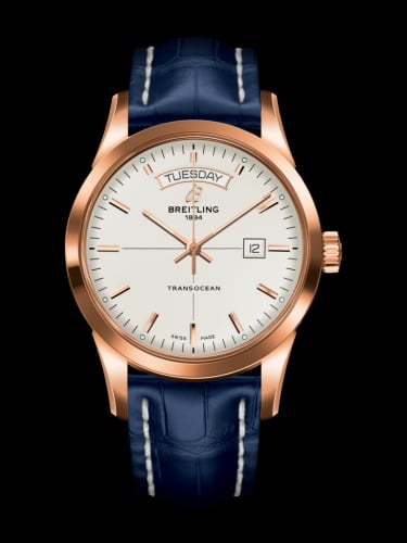 Breitling Transocean Day &amp; Date Red Gold / Silver / Croco / Folding