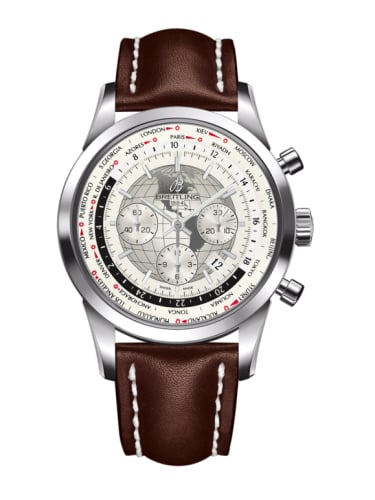 Breitling Transocean Chronograph Unitime Stainless Steel / Silver / Calf