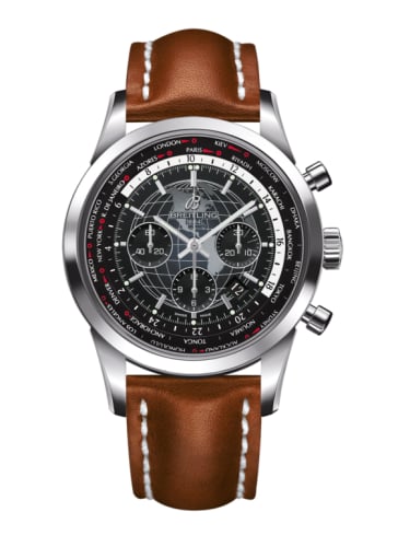 Breitling Transocean Chronograph Unitime Stainless Steel / Black / Calf