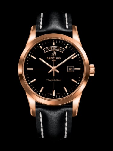 Breitling Transocean Day &amp; Date Red Gold / Black / Calf / Folding