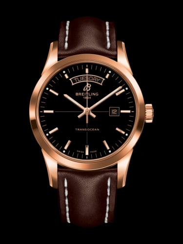 Breitling Transocean Day &amp; Date Red Gold / Black / Calf / Folding
