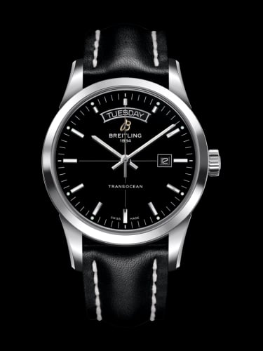 Breitling Transocean Day &amp; Date Stainless Steel / Black / Calf / Folding