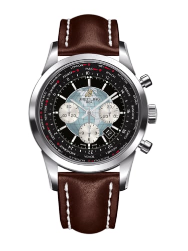Breitling Transocean Chronograph Unitime Stainless Steel / Black / Calf
