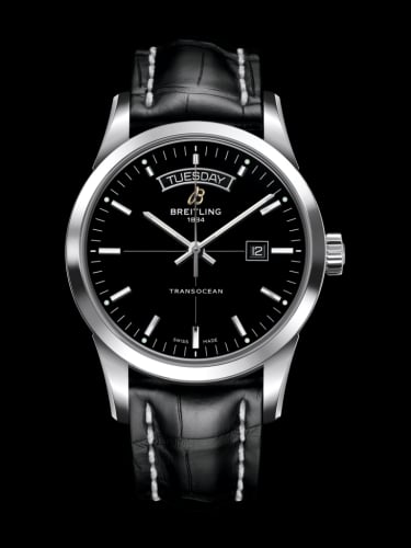 Breitling Transocean Day &amp; Date Stainless Steel / Black / Croco / Folding
