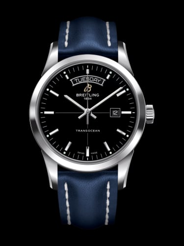 Breitling Transocean Day &amp; Date Stainless Steel / Black / Calf / Folding
