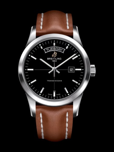 Breitling Transocean Day &amp; Date Stainless Steel / Black / Calf / Folding