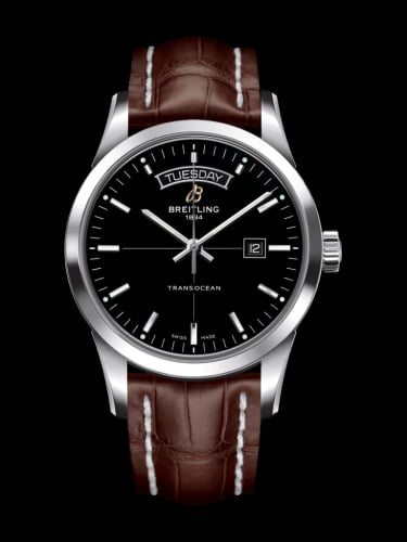 Breitling Transocean Day &amp; Date Stainless Steel / Black / Croco / Pin
