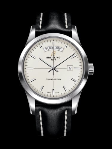 Breitling Transocean Day &amp; Date Stainless Steel / Silver / Calf / Pin