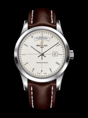 Breitling Transocean Day &amp; Date Stainless Steel / Silver / Calf / Folding