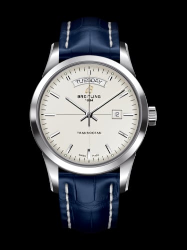 Breitling Transocean Day &amp; Date Stainless Steel / Silver / Croco / Pin