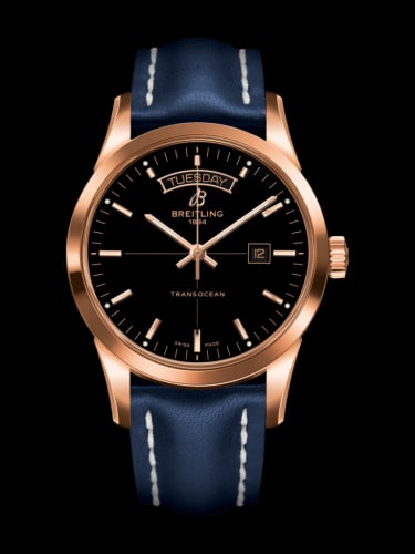Breitling Transocean Day &amp; Date Red Gold / Black / Calf / Folding