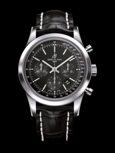 Breitling Transocean Chronograph Stainless Steel / Black / Croco / Folding