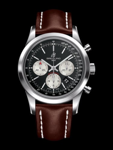 Breitling Transocean Chronograph Stainless Steel / Reverse Panda / Calf / Folding
