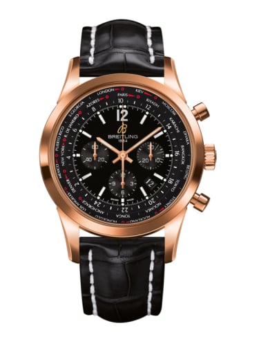 Breitling Transocean Chronograph Unitime Pilot Red Gold / Black / Croco