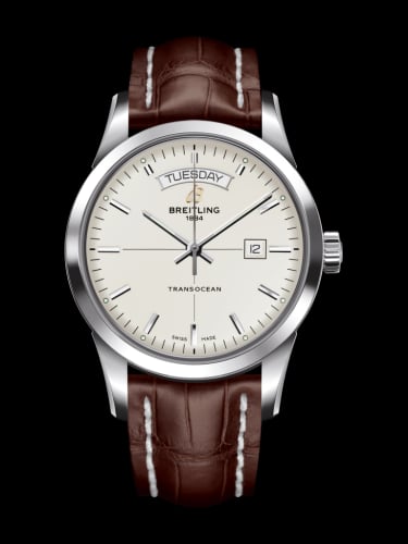 Breitling Transocean Day &amp; Date Stainless Steel / Silver / Croco / Folding