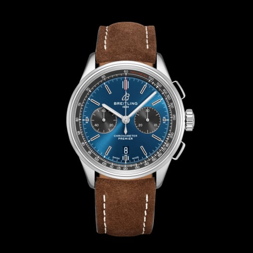 Breitling Premier B01 Chronograph 42 Stainless Steel / Blue / Brown Nubuck / Pin