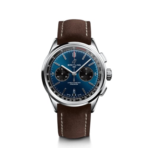 Breitling Premier B01 Chronograph 42 Stainless Steel / Blue / Brown Nubuck / Pin