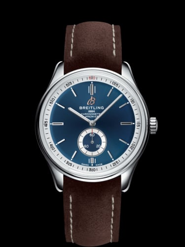 Breitling Premier Automatic 40 Stainless Steel / Blue / Nubuck Brown / Folding