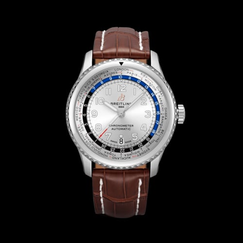 Breitling Navitimer 8 B35 Automatic Unitime 43 Stainless Steel / Silver / Brown Croco / Folding