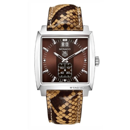 TAG Heuer Monaco Quartz Big Date Stainless Steel / Brown / Python