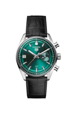 TAG Heuer Carrera Chronograph Dato Glass Box Stainless Steel / Green