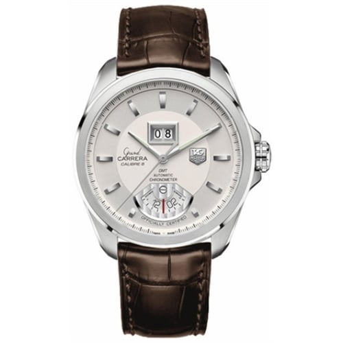 TAG Heuer Grand Carrera Calibre 8 RS Grande Date GMT Stainless Steel / Silver / Alligator