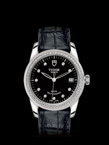 Tudor Glamour Date 36 Stainless Steel / Diamond / Black-Diamond / Strap