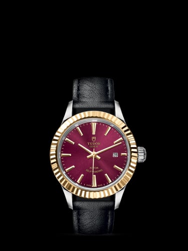 Tudor Style 28 Stainless Steel / Yellow Gold / Fluted / Burgundy / Strap