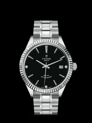 Tudor Style 38 Stainless Steel / Fluted / Black-Diamond / Bracelet
