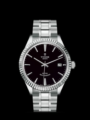 Tudor Style 38 Stainless Steel / Fluted / Black / Bracelet