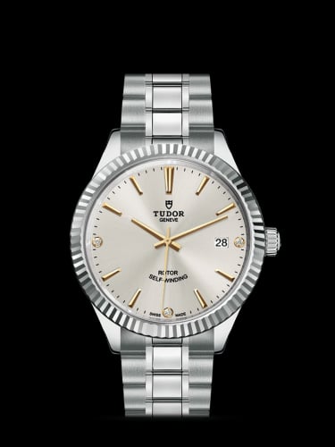Tudor Style 38 Stainless Steel / Fluted / Silver-Diamond / Bracelet