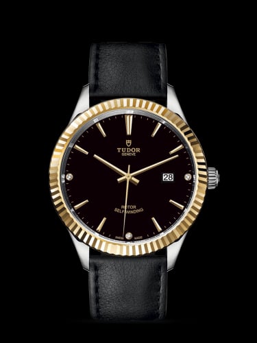 Tudor Style 41 Stainless Steel / Yellow Gold / Fluted / Black-Diamond / Strap