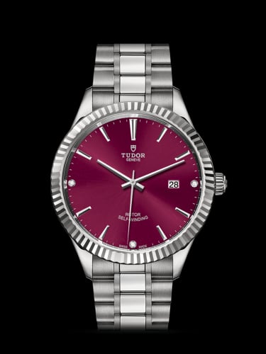 Tudor Style 41 Stainless Steel / Fluted / Burgundy-Diamond / Bracelet