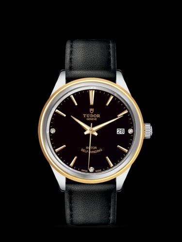 Tudor Style 38 Stainless Steel / Yellow Gold / Black-Diamond / Strap