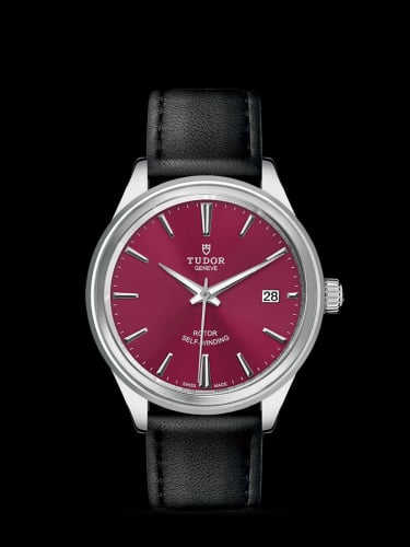 Tudor Style 38 Stainless Steel / Burgundy / Strap