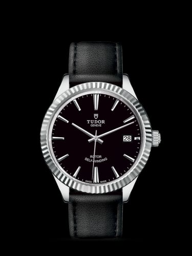 Tudor Style 38 Stainless Steel / Fluted / Black / Strap