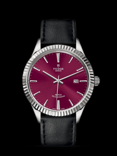 Tudor Style 41 Stainless Steel / Fluted / Burgundy / Strap