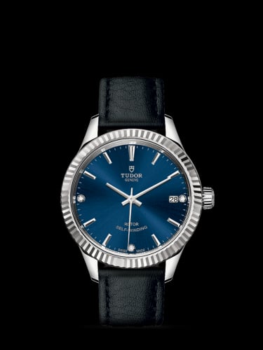 Tudor Style 34 Stainless Steel / Fluted / Blue-Diamond / Strap