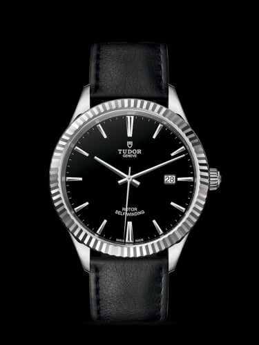Tudor Style 41 Stainless Steel / Fluted / Black / Strap